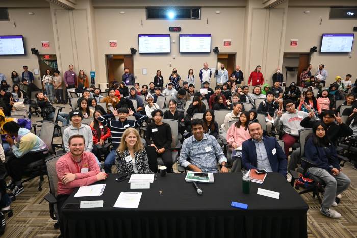 A photo of a student group from Washington Tech at the Cargill Headquarters for a case culminating event in November 2024.